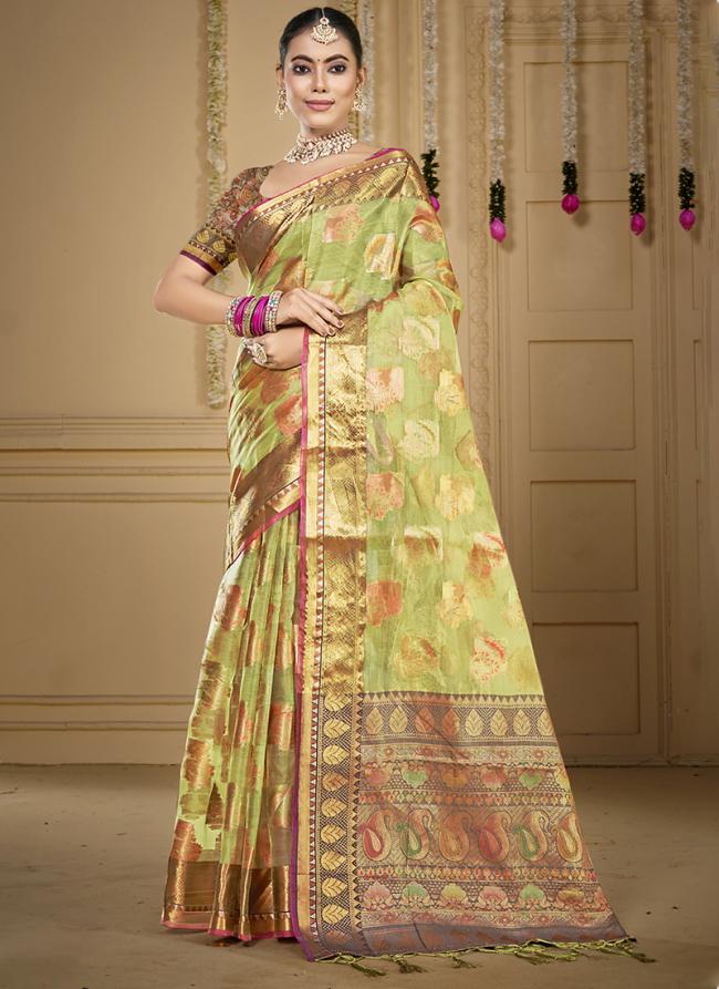 Organza Green Traditional Wear Weaving Saree